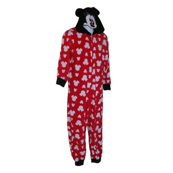 DISNEY Minnie Mouse Pajamas, M, One Piece, Union Suit, Red, White Ear logo - Picture 3 of 9